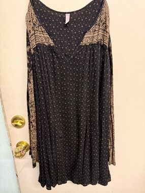 Free People Black & Brown Boho Mini Dress